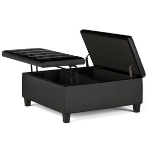 English Elm Ellis Coffee Table Storage Ottoman - Versatile Distressed Black Faux Leather For Modern Living Spaces B136P159158