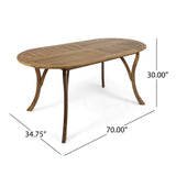 Christopher Knight Home® - Noble House - Hermosa Outdoor 70" Oval Acacia Wood Dining Table, Teak