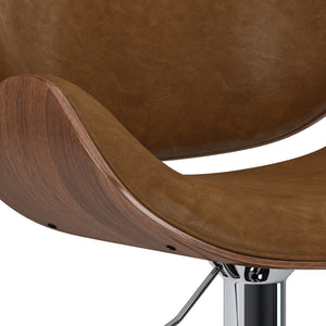 English Elm Marana - Stylish Bentwood Adjustable Swivel Bar Stool In Deep Tan Vegan Leather For Modern Spaces B136P158929