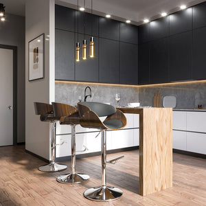 English Elm Amery Mid Century Modern Adjustable Swivel Bar Stool with Walnut Veneer Bentwood Frame & Gas Lift Dark Gray B136P158314