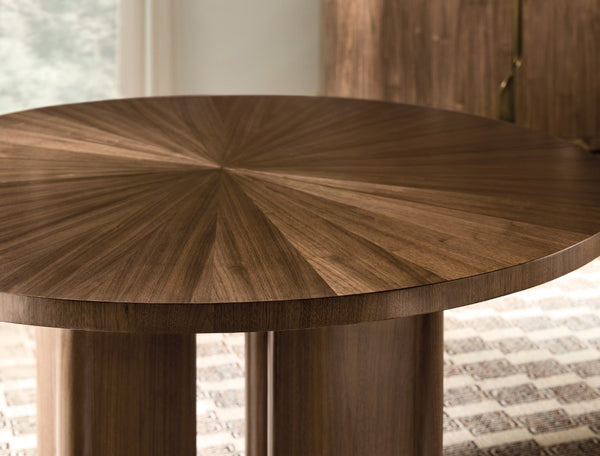 Hooker Furniture Eleana Starburst Walnut Round Dining Table With Sunlit Bronze Pedestal And Removable 20" Leaf 7252-75203-85