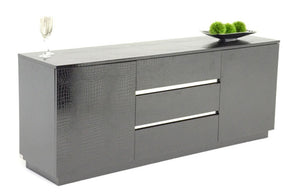 VIG Furniture Skyline Crocodile Lacquer Buffet With High-Gloss Black Finish, Slim Silver Accents & Spacious Storage VGUNAC636-180-BLK