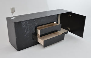 VIG Furniture Skyline Crocodile Lacquer Buffet With High-Gloss Black Finish, Slim Silver Accents & Spacious Storage VGUNAC636-180-BLK