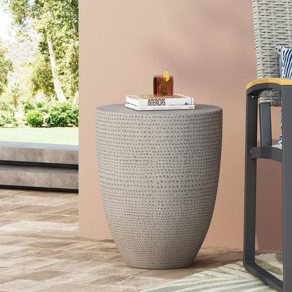 English Elm Outdoor Lightweight Concrete Cylinder Side Table for Patio Pool Deck or Balcony 73445.00