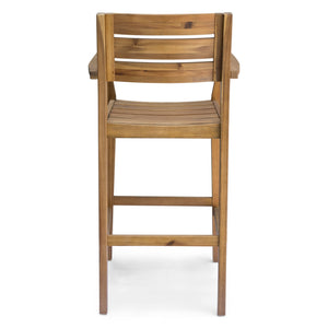 English Elm Wood Acacia Bar Stool with Ladder Back and Slatted Seat for Kitchen or Patio 62719.00
