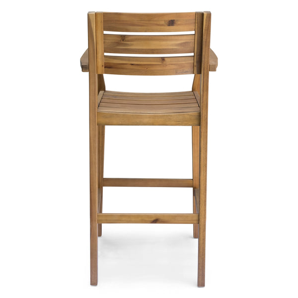 English Elm Wood Acacia Bar Stool with Ladder Back and Slatted Seat for Kitchen or Patio 62719.00