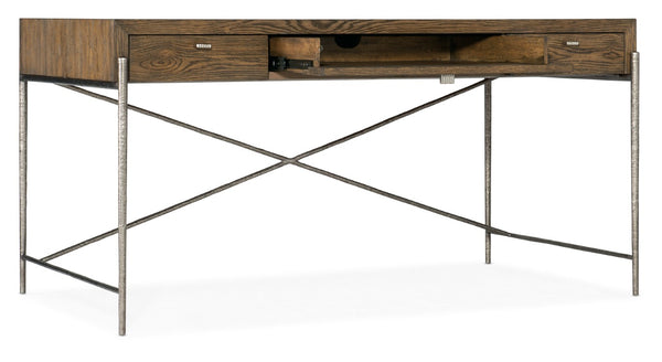 Hooker Furniture Chapman Rustic Writing Desk In White Oak With Hand‑Hammered Pewter Accents, Keyboard Drawer, 60" 6033-10458-85