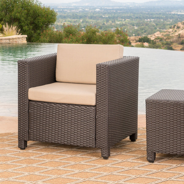 English Elm Puerta Outdoor Club Chair Woven Faux Rattan Iron Frame All Weather Patio Lounge 52979.00DBRN