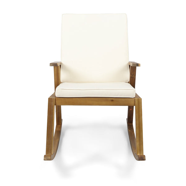 English Elm Champlain Outdoor Acacia Wood Rocking Chair with Cross-back Design and Cushions Cream 62685.00