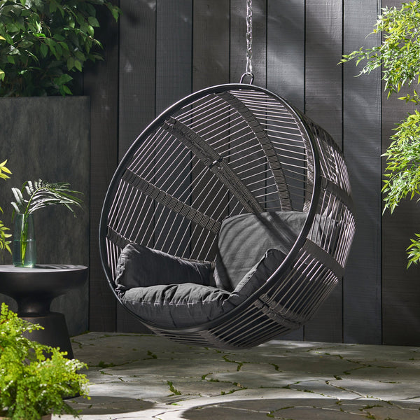 English Elm Christopher Knight Home® - WASHINGTON Therese Rope Weave Hanging Chair with 8ft Chain, Water-Resistant Cushions, Indoor/Outdoor Comfort 71223.00GBLK