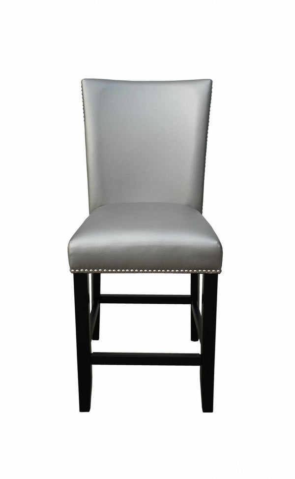 English Elm Steve Silver - Camila PU Counter Chair Set of 2 in Silver & White - Solid Hardwood Frame, Espresso Finish, Nailhead Trim B081P157874