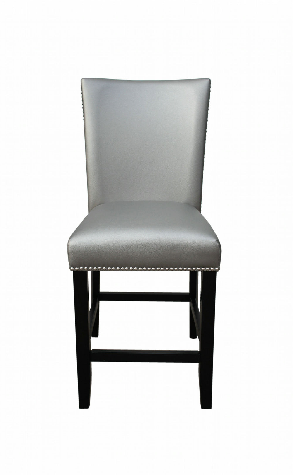 English Elm Steve Silver - Camila PU Counter Chair Set of 2 in Silver & White - Solid Hardwood Frame, Espresso Finish, Nailhead Trim B081P157874