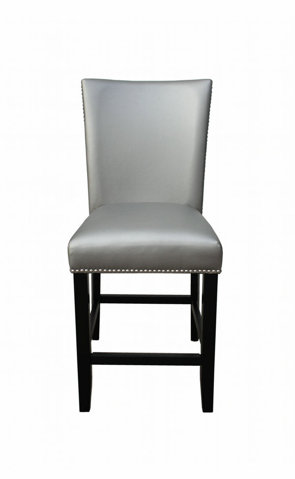 English Elm Steve Silver - Camila PU Counter Chair Set of 2 in Silver & White - Solid Hardwood Frame, Espresso Finish, Nailhead Trim B081P157874