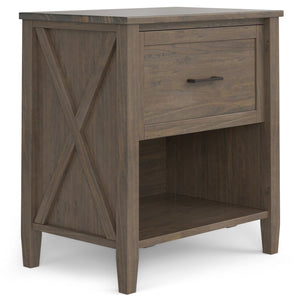 English Elm Ela Smoky Brown Bedside Table – Handcrafted Solid Wood, Shaker Drawer, X-Side Detail, Versatile End Table B136P158609