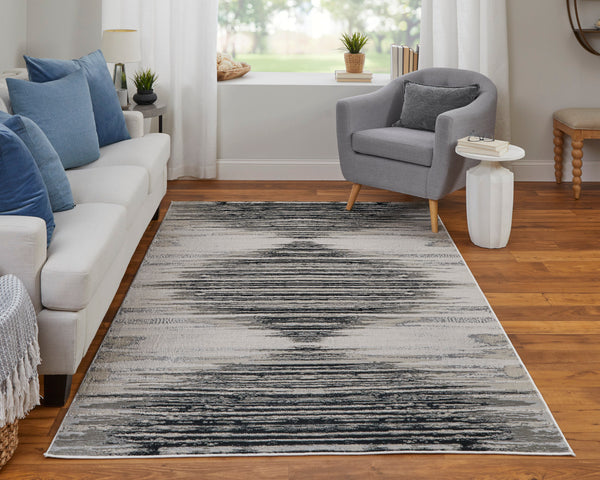 Feizy Rugs Micah Geometric Area Rug – Soft, Durable, And Stylish For High Traffic Spaces In Contemporary Homes Black,Silver,Taupe Polyester,Polypropylene 69439lrfblkslve10