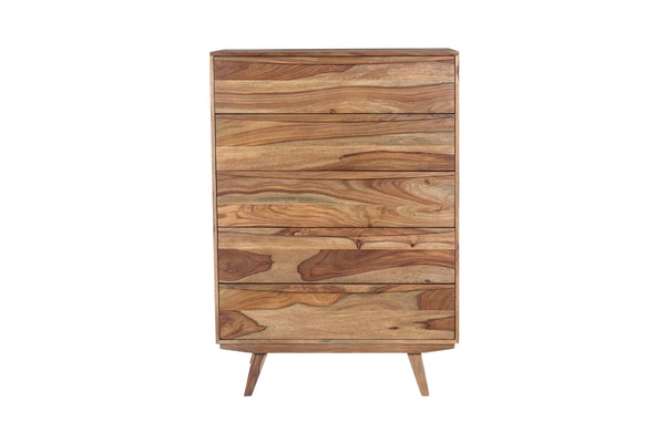 Porter Designs Porter Fusion Solid Sheesham Wood Chest Table - Mid-century Modern With Curved Handles & Flared Legs Light Brown Wood 04-117-03-6750n