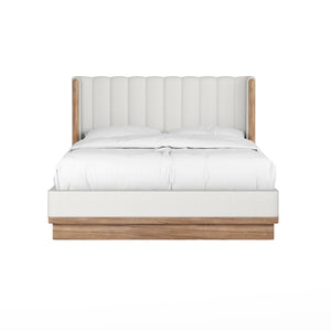 A.R.T. Furniture Portico Contemporary Bed With Curved Headboard And Sienna Wood Accents For Modern Bedrooms White, Brown Parawood Solids,Foam,Fabric 323136-3335