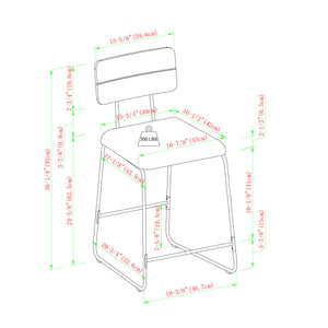 Urban Counter Stool w/ Wood Back and Upholstered Seat - Set of 2 Brown ROLD7DBR Walker Edison