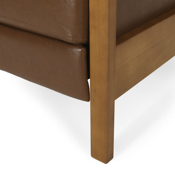 English Elm Christopher Knight Home® - Faux Leather Wood Hand Manual Club Recliner Light Brown PU Push-Back Channel Stitching Rubberwood Frame 71261.00PUCOGN