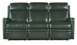 Hooker Furniture Hamilton Power Sofa With Semi-Aniline Leather, Zero-Gravity Recline, Usb Charging, Nailhead Trim Green SS116-PHZ3-029
