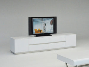 VIG Furniture Skyline White Crocodile Tv Stand With Semi-Gloss Lacquer, Stainless Accents & Ample Hidden Storage VGUNAK588-230