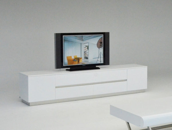 VIG Furniture Skyline White Crocodile Tv Stand With Semi-Gloss Lacquer, Stainless Accents & Ample Hidden Storage VGUNAK588-230