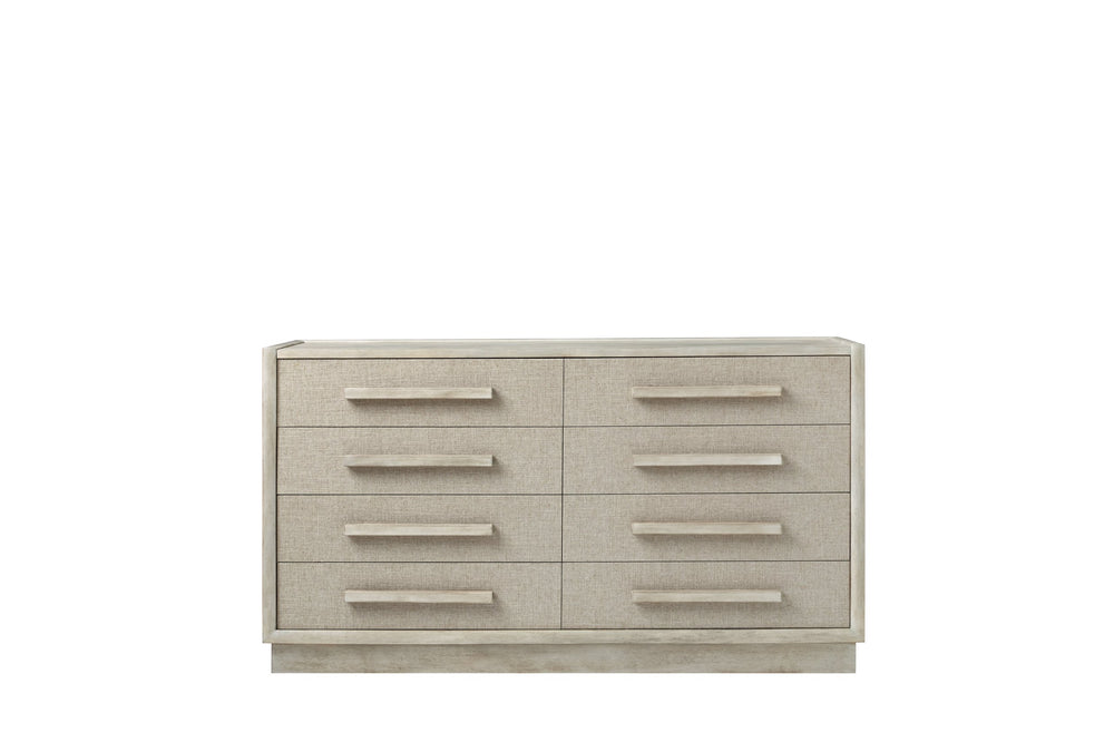 A.R.T. Furniture Cotiere Dresser: Contemporary Linen Finish With 8 Drawers, Cedar-lined Bottoms & Soft-close Glides Beige Material, Parawood Solids,Mixed Split Cathedral And Quarter White Oak Veneers,Fabric 299130-2349