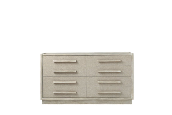 A.R.T. Furniture Cotiere Dresser: Contemporary Linen Finish With 8 Drawers, Cedar-lined Bottoms & Soft-close Glides Beige Material, Parawood Solids,Mixed Split Cathedral And Quarter White Oak Veneers,Fabric 299130-2349
