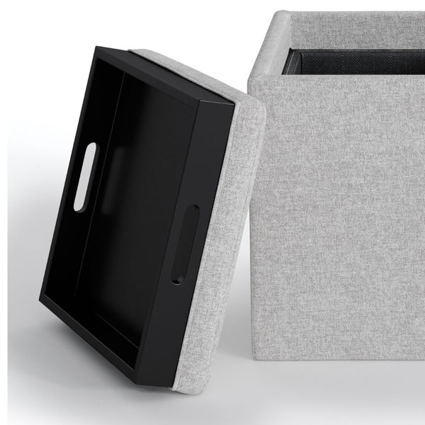 English Elm Rockwood Cube Storage Ottoman - Cloud Grey Modern Design With Multipurpose Tray & Hidden Storage B136P159094-GIGA