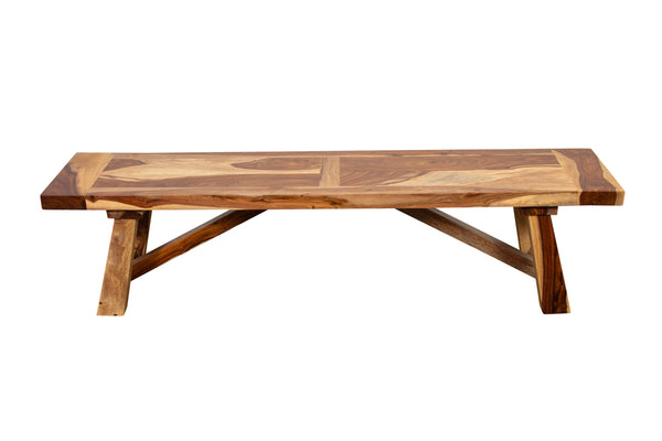 Porter Designs Kalispell Solid Sheesham Wood Dining Bench – Handcrafted Elegance For Your Home Natural Wood 07-196-13-2419