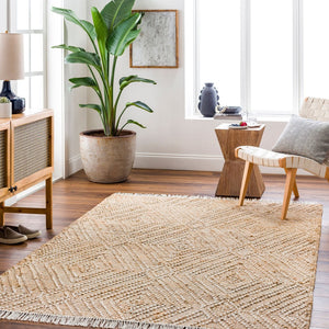 Livabliss Adalyn Jute Wool Flatweave Rug Handwoven Fringe Accent for Entryway or Kitchen Beige, Camel 8' x 10' AYD2300-810