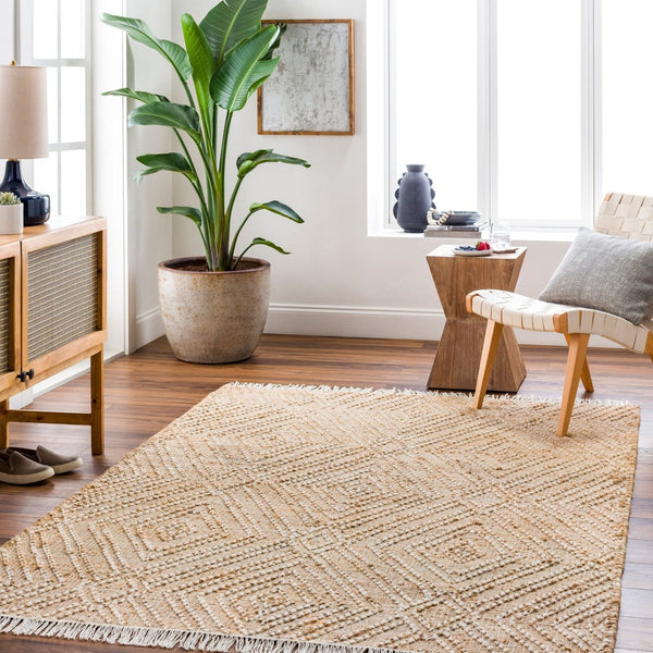 Livabliss Adalyn Jute Wool Flatweave Rug Handwoven Fringe Accent for Entryway or Kitchen Beige, Camel 8' x 10' AYD2300-810