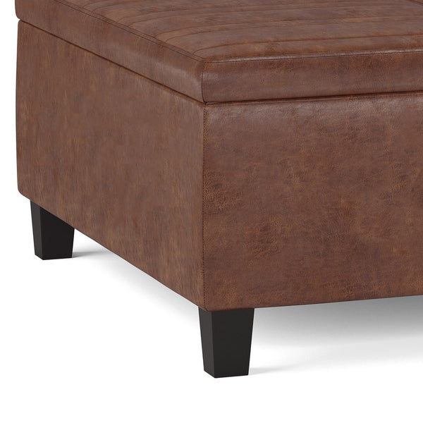 English Elm Ellis - Versatile Distressed Saddle Brown Storage Ottoman Coffee Table With Hidden Compartment B136P159160