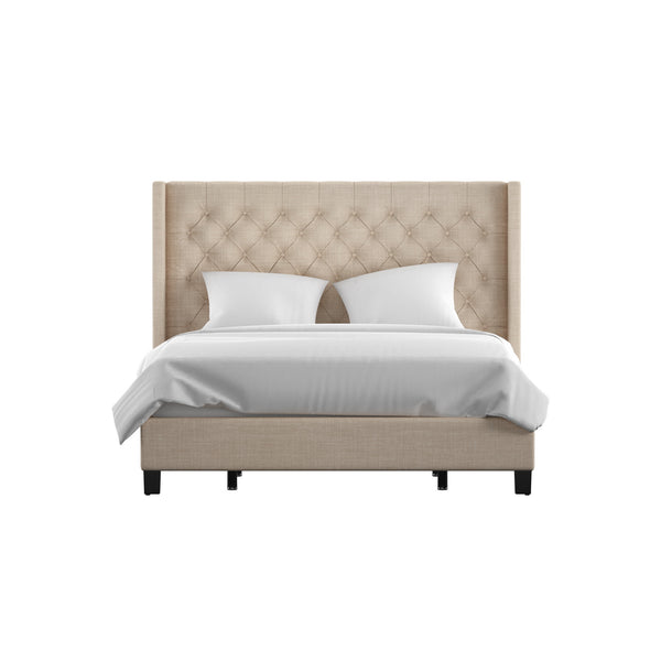 Homelegance By Top-Line Thorin Wingback Button Tufted Bed Beige Linen