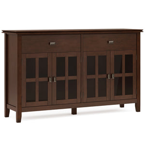 English Elm Artisan Solid Wood 4-Door Sideboard Buffet In Rich Russet Brown – Timeless Craftsmanship & Storage Solution B136P158430