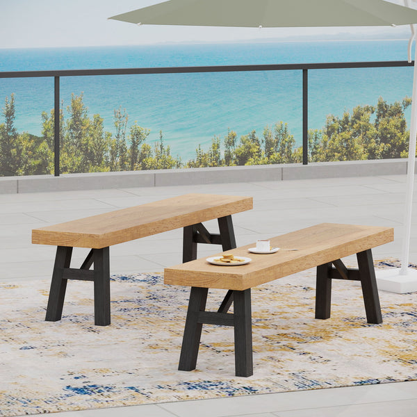 English Elm Bettina Solid Acacia Outdoor Dining Table with Slat Top Oil Finish Patio Deck 56701.00-56702.00
