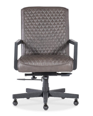 Hooker Furniture Shadow Executive Swivel Tilt Chair With Quilted Top-Grain Leather, Dark Gray Wood Frame & Casters Brown EC222-089