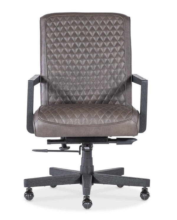 Hooker Furniture Shadow Executive Swivel Tilt Chair With Quilted Top-Grain Leather, Dark Gray Wood Frame & Casters Brown EC222-089