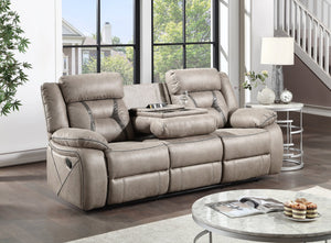 English Elm Steve Silver - Tyson Grey Reclining Glider Console Sofa with Memory Foam Seats, Lift-Top Storage, Cupholders B081P157020