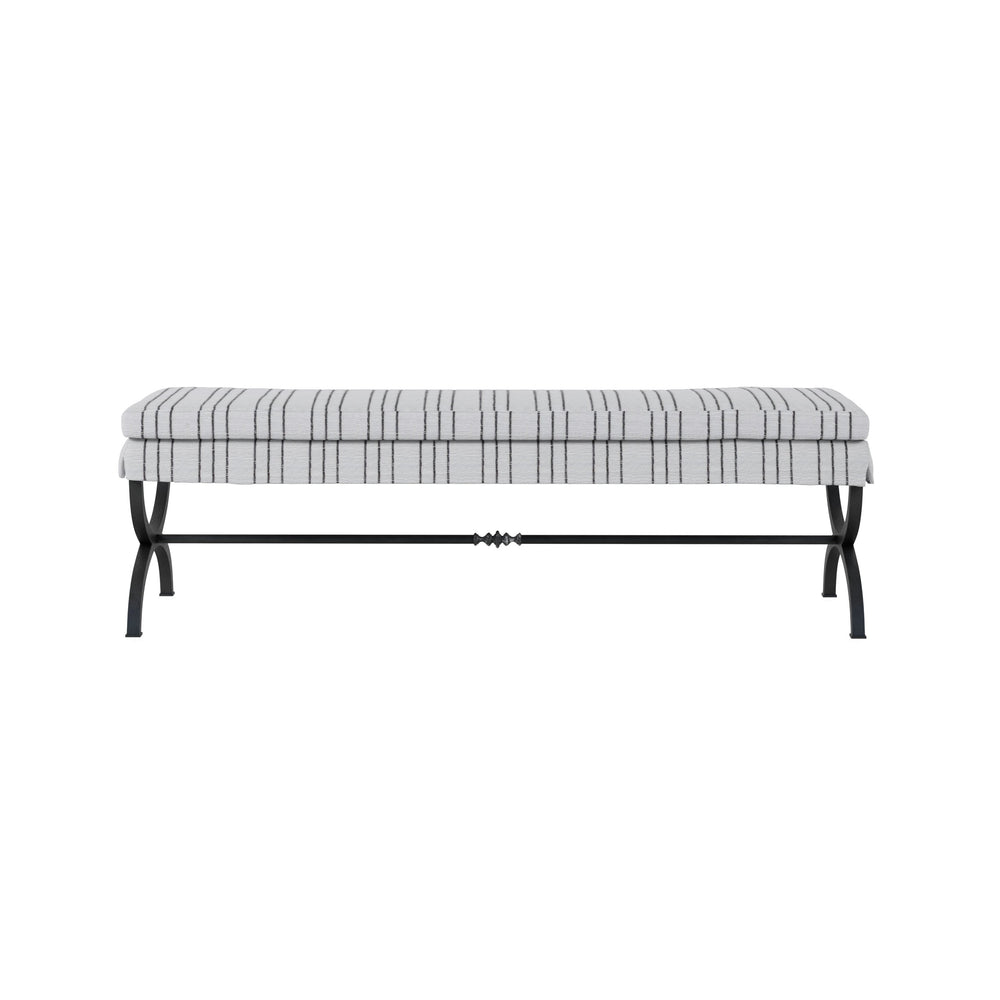 A.R.T. Furniture Alcove Bed Bench - Stylish Casual Traditional Seating With Burnished Brass Finish & Striped Cushion Beige Parrawood Solids,Iron,Fabric,Foam 321149-1241