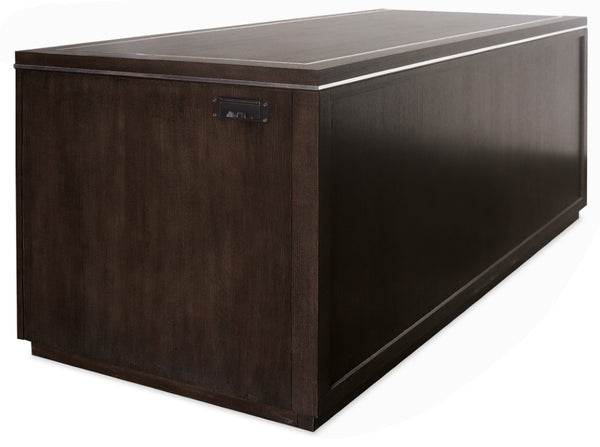 Hooker Furniture House Executive Desk With Dark Roast Ash Veneer, Seven Drawers, Locking File Storage, Metal Trim 28.00 L x 64.00W x 30.00H 5892-10660-85