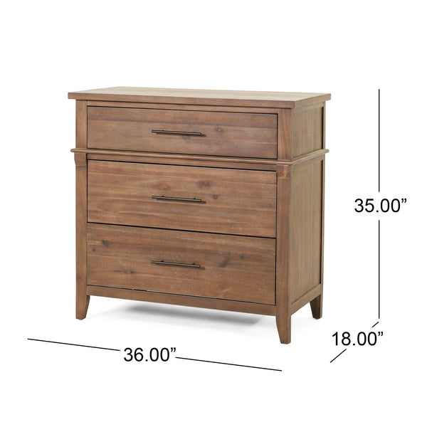 English Elm Christopher Knight Home® - Berghoff Acacia Wood 3-Drawer Dresser in Brown — Sustainable, California-Designed, Durable Storage Solution 70837.00