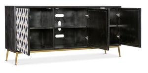 Hooker Furniture Melange Renee Credenza With Hand Inlay, Black Mango Wood & Gold Base — Storage, Media-Ready Elegance 628-85718-99