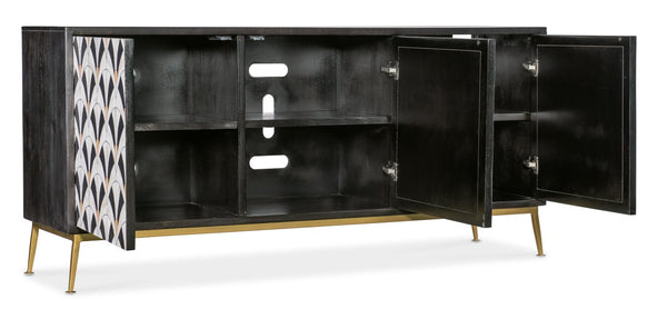 Hooker Furniture Melange Renee Credenza With Hand Inlay, Black Mango Wood & Gold Base — Storage, Media-Ready Elegance 628-85718-99