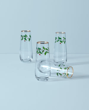 Lenox Holiday Stemless 4-Piece Flute Set Red & Green, NO COLOR GLASS,CRYSTAL 889237