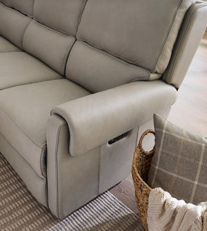 Hooker Furniture Somers Power Reclining Sofa With Zero-Gravity Seats, Nubuck Top-Grain Leather, Usb Charging, Bustle-Back Comfort Light Gray SS718-PHZ3-090