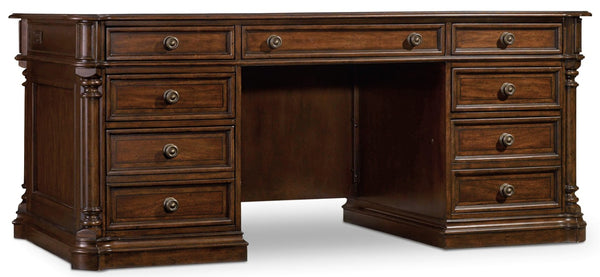 Hooker Furniture Leesburg Executive Desk With Mahogany & Ebony Veneers, Locking File Drawers, Removable Tray, 72"W 5381-10562