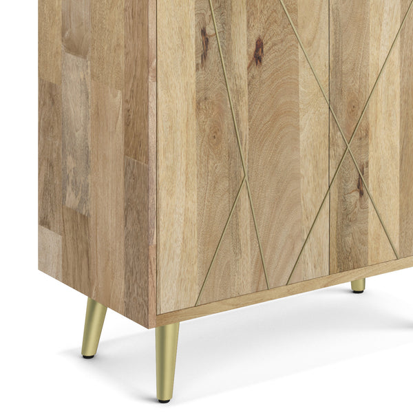 English Elm Jager Mid-Century Bookshelf with Doors - Mango Wood & Brass Inlay, Soft-Close Storage Shelves B136P158751