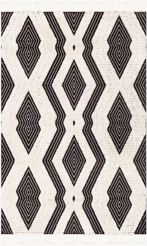 Livabliss Azilal Moroccan Geometric High Pile Polyester Accent Rug with Fringe for Entryways Black, Ivory 2' x 2'11" AZI2300-2211