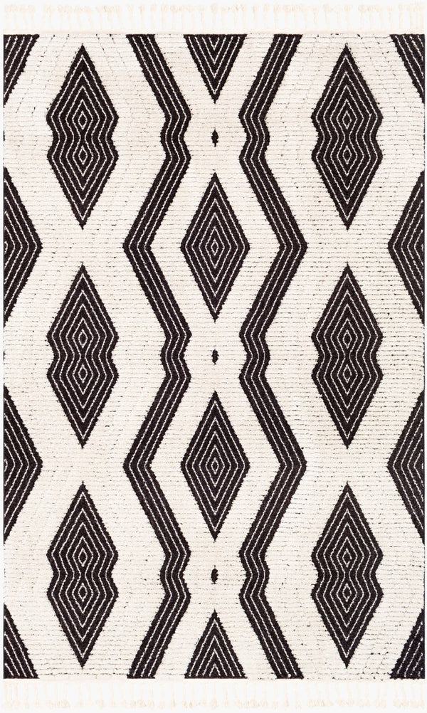 Livabliss Azilal Moroccan Geometric High Pile Polyester Accent Rug with Fringe for Entryways Black, Ivory 2' x 2'11" AZI2300-2211
